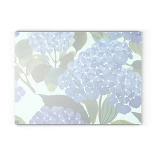 Blue Hydrangea Watercolor Floral Glass Cutting Board