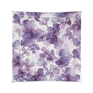 Purple Blooms Floral Watercolor Comforter