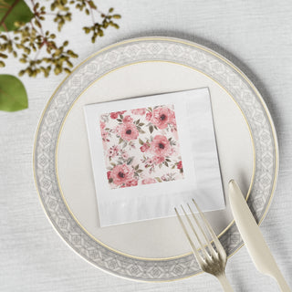 Blushing Blooms Floral Watercolor Coined Cocktail Napkins