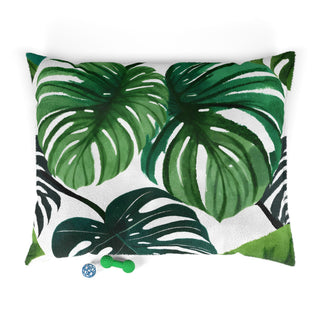 Green Monstera Watercolor Botanical Pet Bed