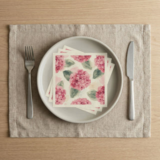 Pink Hydrangea Watercolor Flowers Paper Napkins