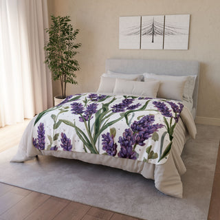Lavender Sprigs Watercolor Floral Fleece Sherpa Blanket