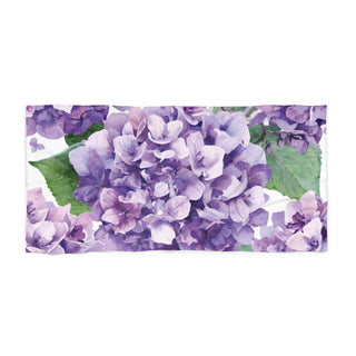 Purple Hydrangea Watercolor Floral Beach Towel
