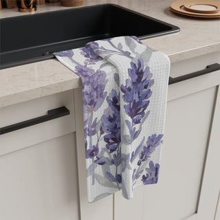 Purple Lavender Blooms Watercolor Botanical Kitchen Towel