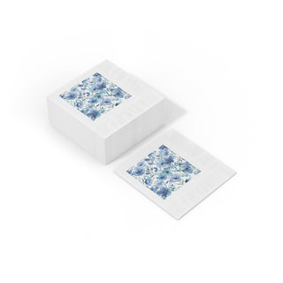 Blue Botanical Watercolor Floral Garden Coined Paper Napkins
