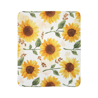 Yellow Sunflowers Watercolor Floral Sherpa Blanket