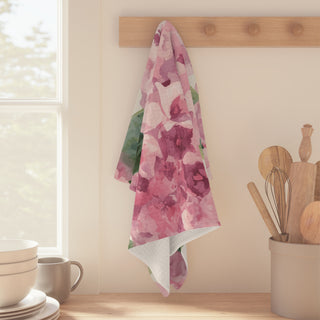 Pink Hydrangea Watercolor Floral Kitchen Towel
