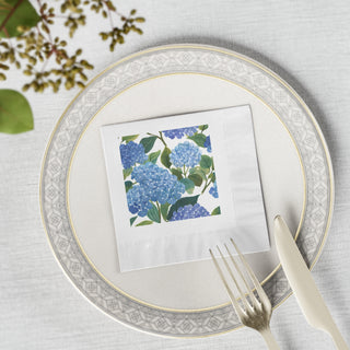 Blue Hydrangea Watercolor Floral Coined Cocktail Napkins