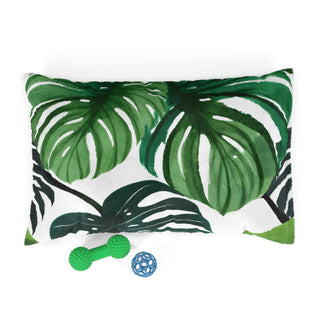 Green Monstera Watercolor Botanical Pet Bed