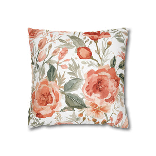 Peach Rose Floral Orange Flowers Watercolor Painting Throw Pillowcase