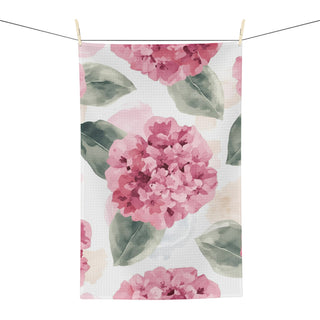 Pink Hydrangea Watercolor Flowers Kitchen Towel