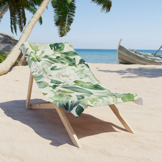 Botanical Green Watercolor Floral Leaves Beach Towel