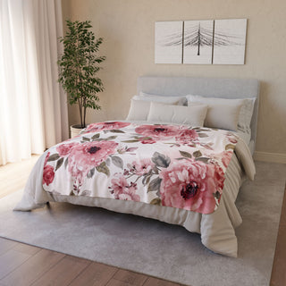 Blushing Blooms Peony Floral Watercolor Fleece Sherpa Blanket