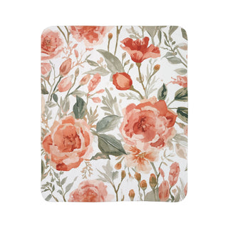 Peach Rose Floral Orange Flowers Watercolor Painting Fleece Sherpa Blanket
