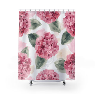 Pink Hydrangea Watercolor Flowers Shower Curtain