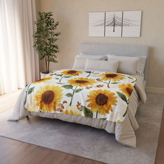 Yellow Sunflowers Watercolor Floral Sherpa Blanket