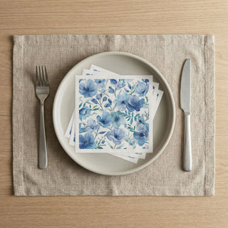 Blue Botanical Watercolor Floral Garden Paper Napkins