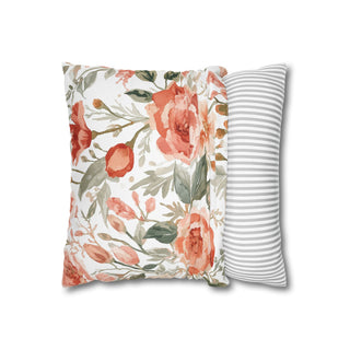 Peach Rose Floral Orange Flowers Watercolor Painting Throw Pillowcase
