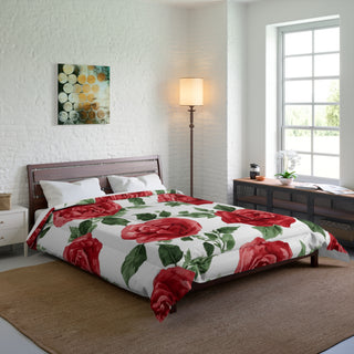 Red Rose Floral Watercolor Comforter