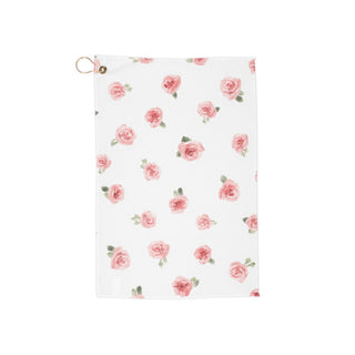 Pink Rosebud Watercolor Floral Vintage Rose White Golf Towel