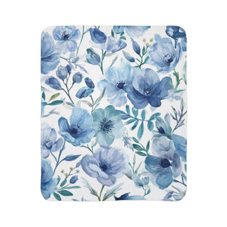 Blue Botanical Watercolor Floral Garden Sherpa Blanket