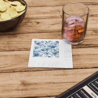 Blue Botanical Watercolor Floral Garden Coined Paper Napkins