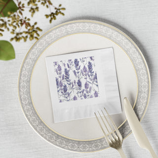 Purple Lavender Blooms Watercolor Botanical Coined Cocktail Napkins