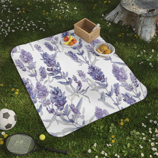 Purple Lavender Blooms Watercolor Botanical Picnic Blanket