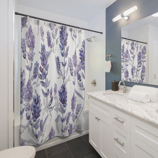 Purple Lavender Blooms Watercolor Botanical Shower Curtain