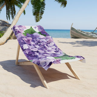 Purple Hydrangea Watercolor Floral Beach Towel
