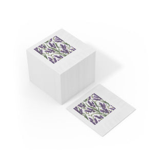 Lavender Sprigs Watercolor Floral Coined Cocktail Napkins