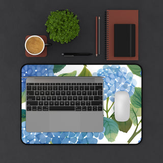 Blue Hydrangea Watercolor Floral Desk Mat