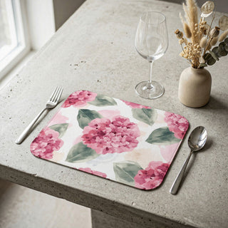Pink Hydrangea Watercolor Flowers Leather Placemat