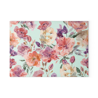 Peach Petals Watercolor Flowers Botanical Blooms Glass Cutting Board