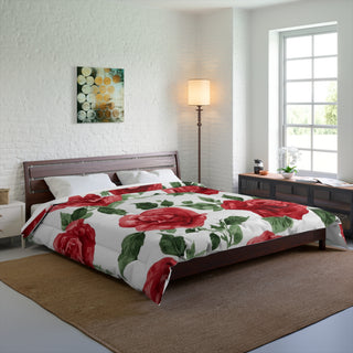 Red Rose Floral Watercolor Comforter