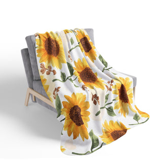 Yellow Sunflowers Watercolor Floral Sherpa Blanket