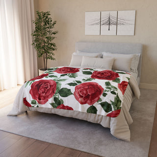 Red Rose Floral Watercolor Fleece Blanket