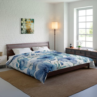 Blue Botanical Watercolor Floral Garden Comforter
