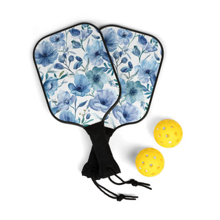 Blue Botanical Watercolor Floral Garden Pickleball Kit