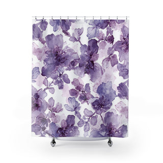 Purple Blooms Floral Watercolor Shower Curtain