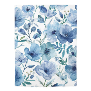 Blue Botanical Watercolor Floral Garden Baby Blanket