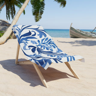 Blue Botanical Watercolor Floral Beach Towel