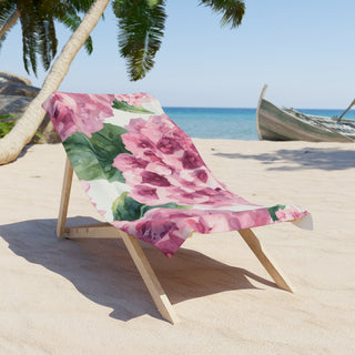 Pink Hydrangea Watercolor Floral Beach Towel