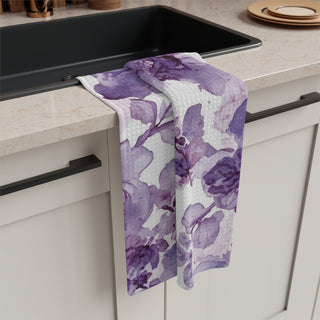 Purple Blooms Floral Watercolor Kitchen Towel