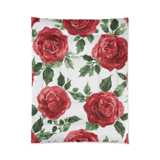 Red Rose Floral Watercolor Comforter