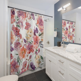 Peach Petals Watercolor Flowers Botanical Blooms Shower Curtain