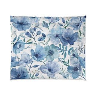 Blue Botanical Watercolor Floral Garden Comforter