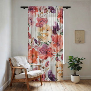 Peach Petals Watercolor Flowers Botanical Blooms Curtains