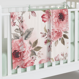 Blushing Blooms Peony Floral Watercolor Baby Blanket