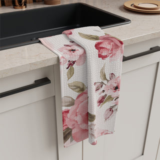 Blushing Blooms Peony Floral Watercolor Kitchen Towel